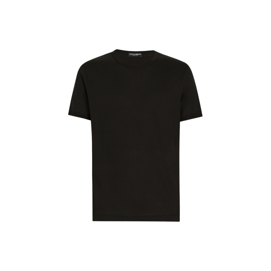 T-shirt col rond DOLCE & GABBANA jersey coton noir étiquette logo col