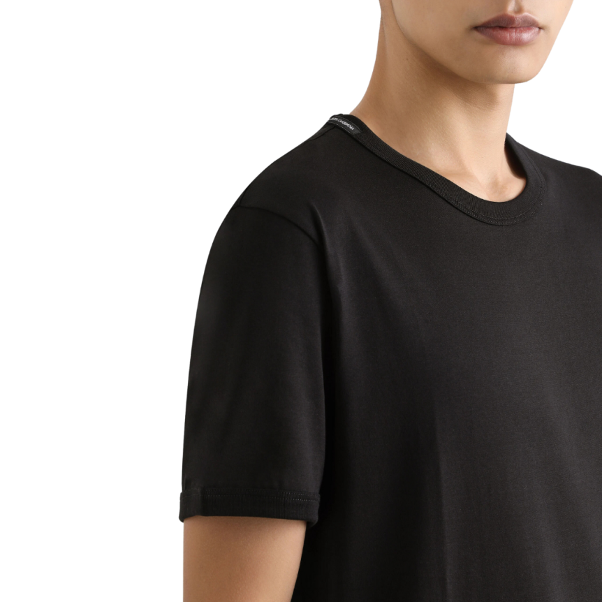 T-shirt col rond DOLCE & GABBANA jersey coton noir étiquette logo col
