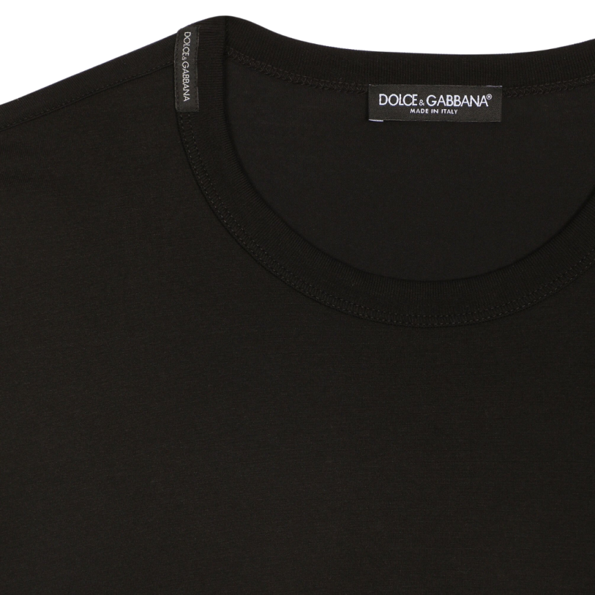 T-shirt col rond DOLCE & GABBANA jersey coton noir étiquette logo col
