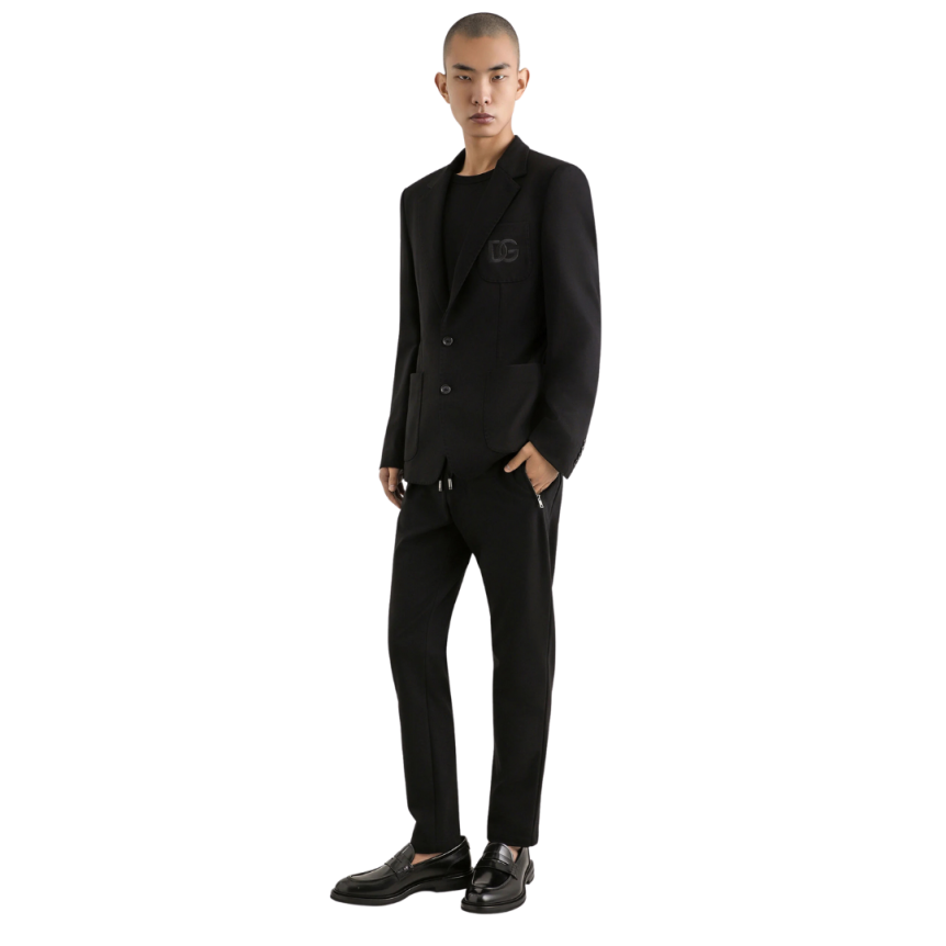 T-shirt col rond DOLCE & GABBANA jersey coton noir étiquette logo col