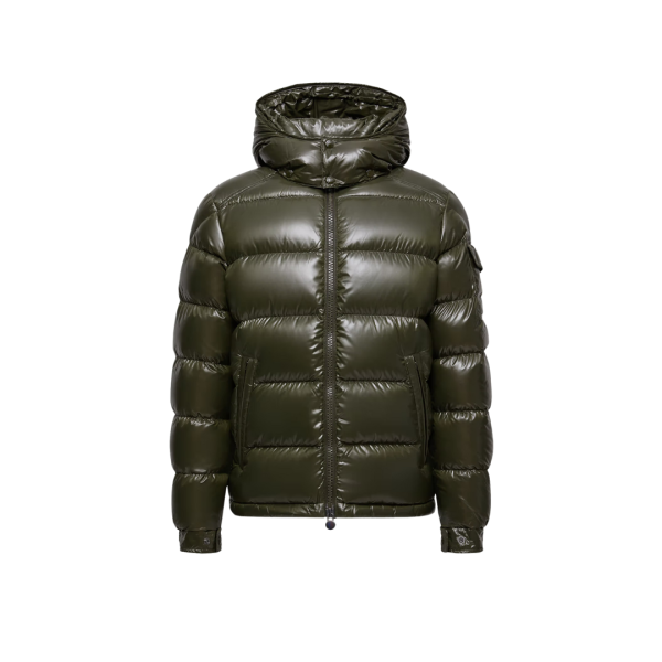 Doudoune courte à capuche MONCLER Maya nylon laqué vert olive