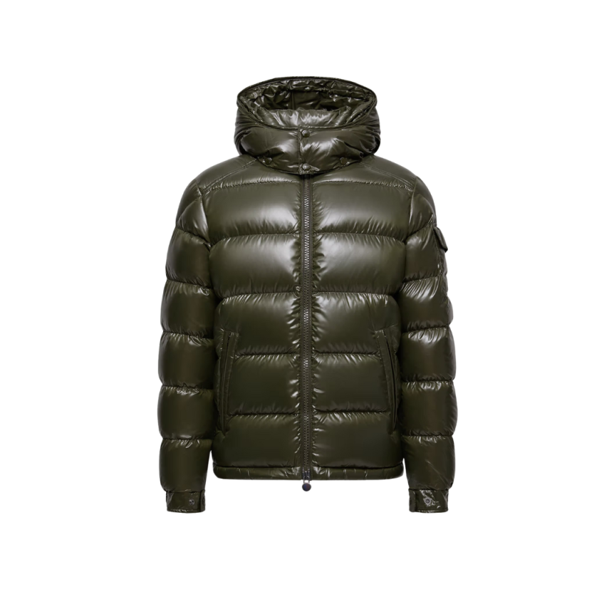 Doudoune courte à capuche MONCLER Maya nylon laqué vert olive