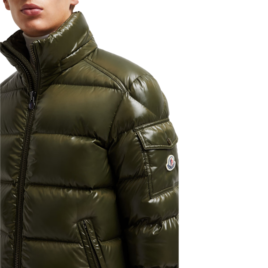 Doudoune courte à capuche MONCLER Maya nylon laqué vert olive