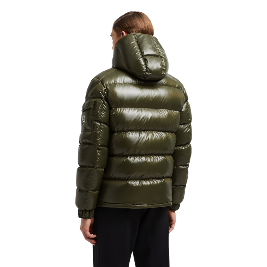 Doudoune courte à capuche MONCLER Maya nylon laqué vert olive