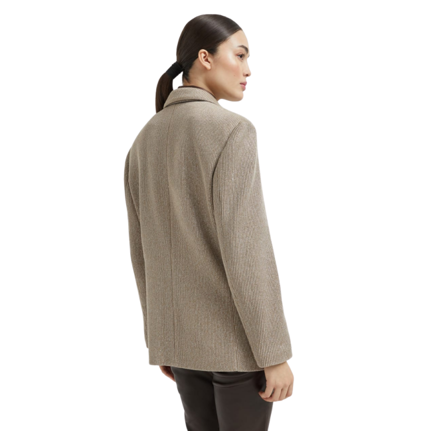 Veste droite BRUNELLO CUCINELLI maille coton viscose brillant beige poche plaquée Monille