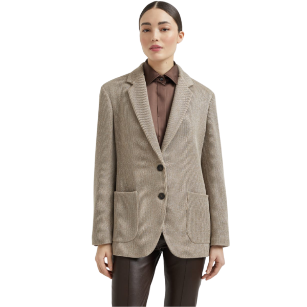 Veste droite BRUNELLO CUCINELLI maille coton viscose brillant beige poche plaquée Monille