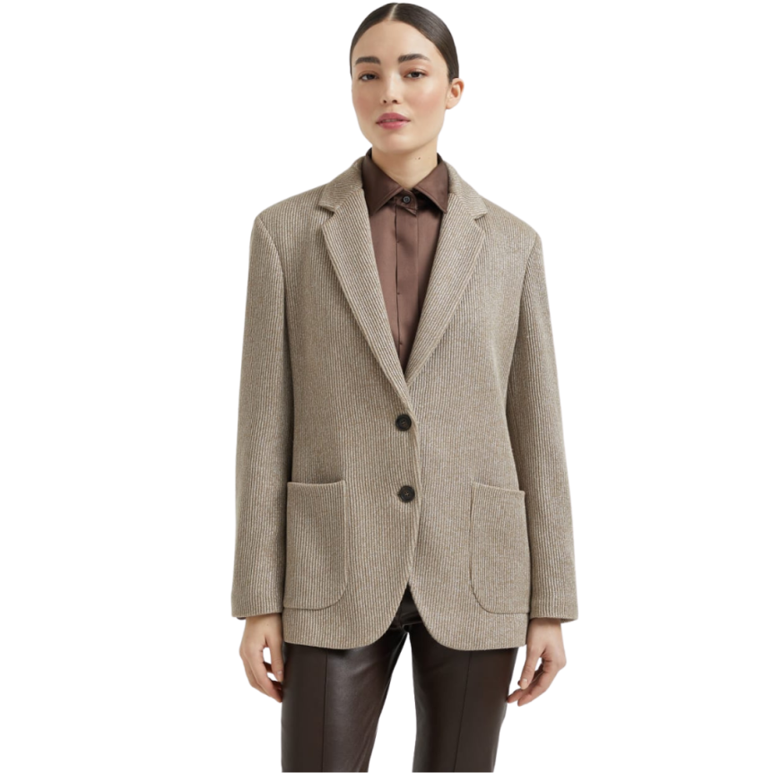 Veste droite BRUNELLO CUCINELLI maille coton viscose brillant beige poche plaquée Monille