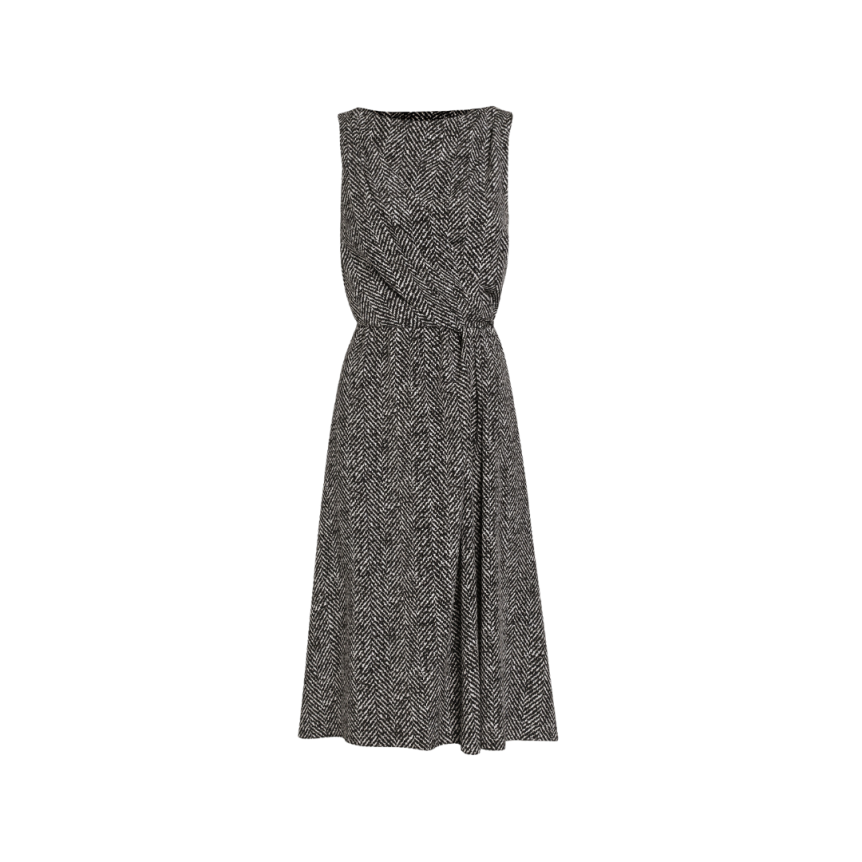 Robe de cocktail BRUNELLO CUCINELLI sans manche crêpe épais imprimé chevrons noir blanc