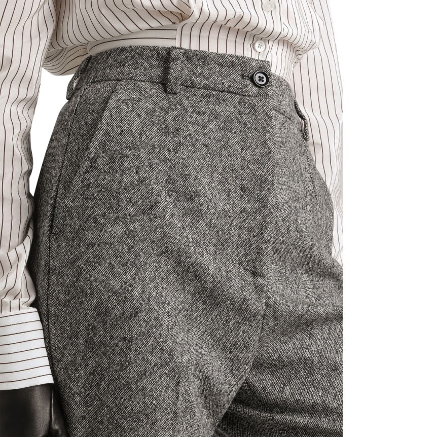 Pantalon cigarette DOLCE & GABBANA taille haute laine noir blanc moucheté