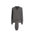 Pullover col V cachemire gris manche à nouer