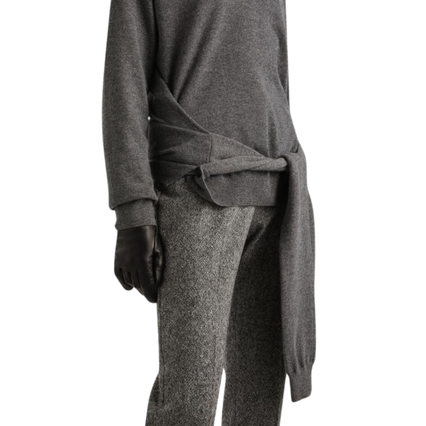 Pullover DOLCE & GABBANA col V cachemire gris manche à nouer