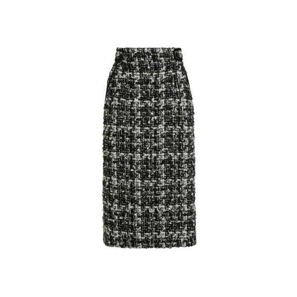 Jupe crayon DOLCE & GABBANA taille haute tweed laine mélangée carreaux noir blanc