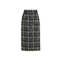 Jupe crayon taille haute tweed laine mélangée carreaux noir blanc