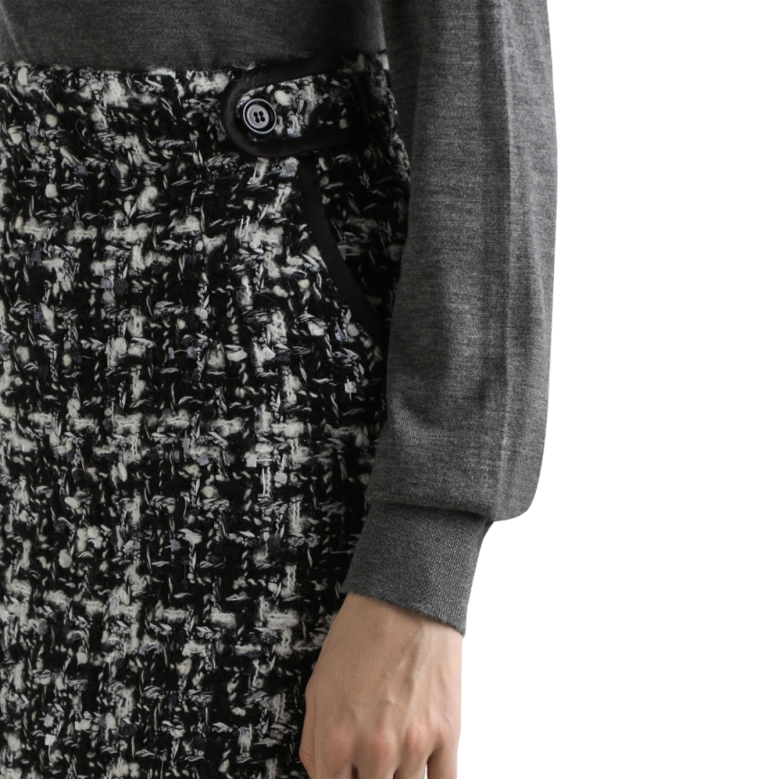 Jupe crayon DOLCE & GABBANA taille haute tweed laine mélangée carreaux noir blanc