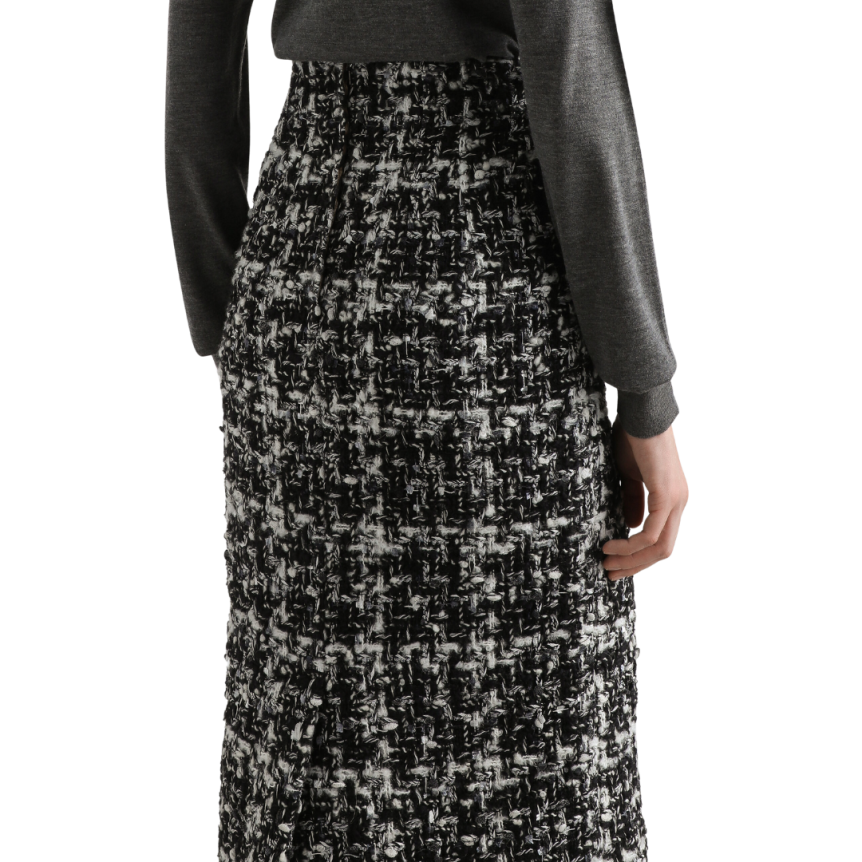Jupe crayon DOLCE & GABBANA taille haute tweed laine mélangée carreaux noir blanc