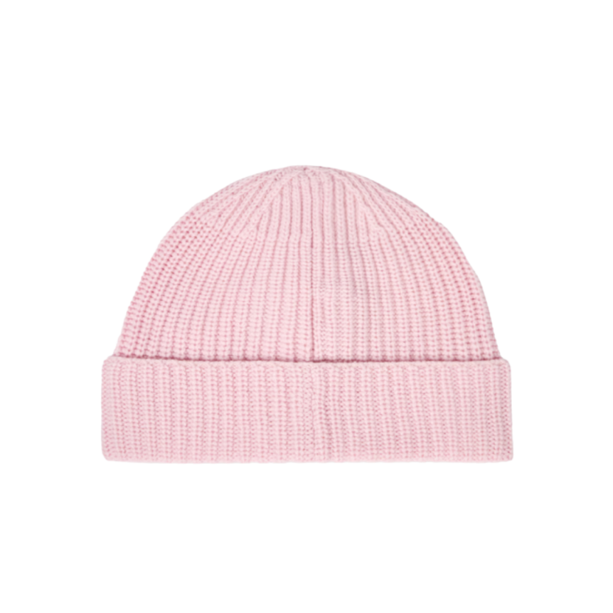 Bonnet STONE ISLAND laine vierge rose pale revers côtelé écusson Compass