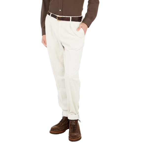 Pantalon à pinces BRUNELLO CUCINELLI coton velours côtelé écru