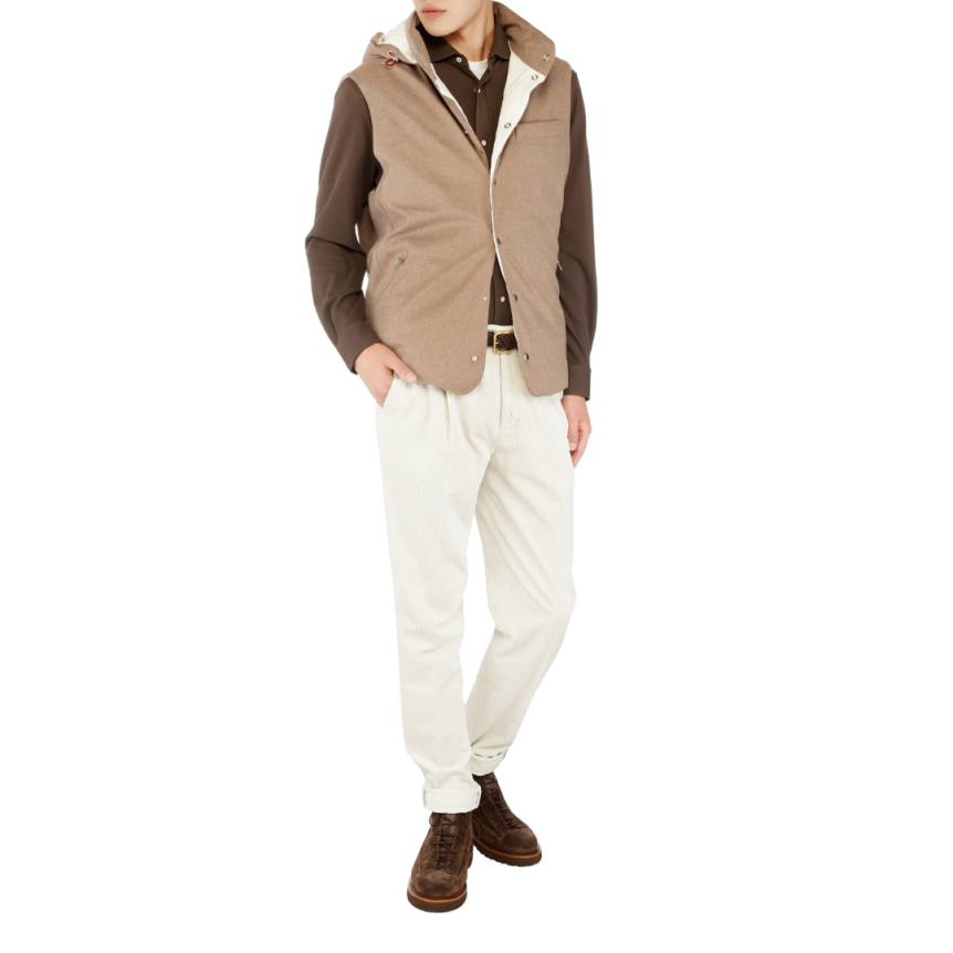 Pantalon à pinces BRUNELLO CUCINELLI coton velours côtelé écru