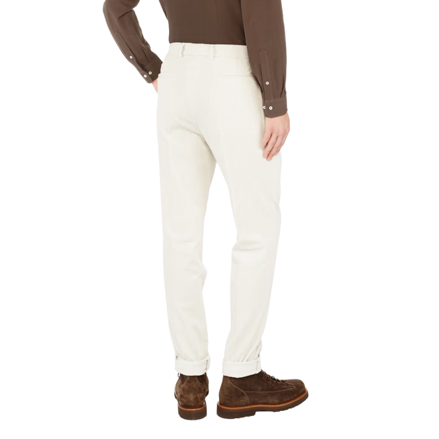 Pantalon à pinces BRUNELLO CUCINELLI coton velours côtelé écru