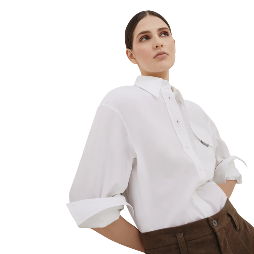 Chemise BRUNELLO CUCINELLI popeline coton extensible bouton nacre Monile