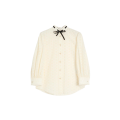 Chemise à pois Sangallo Daisy coton mélangée écru bouton nacre