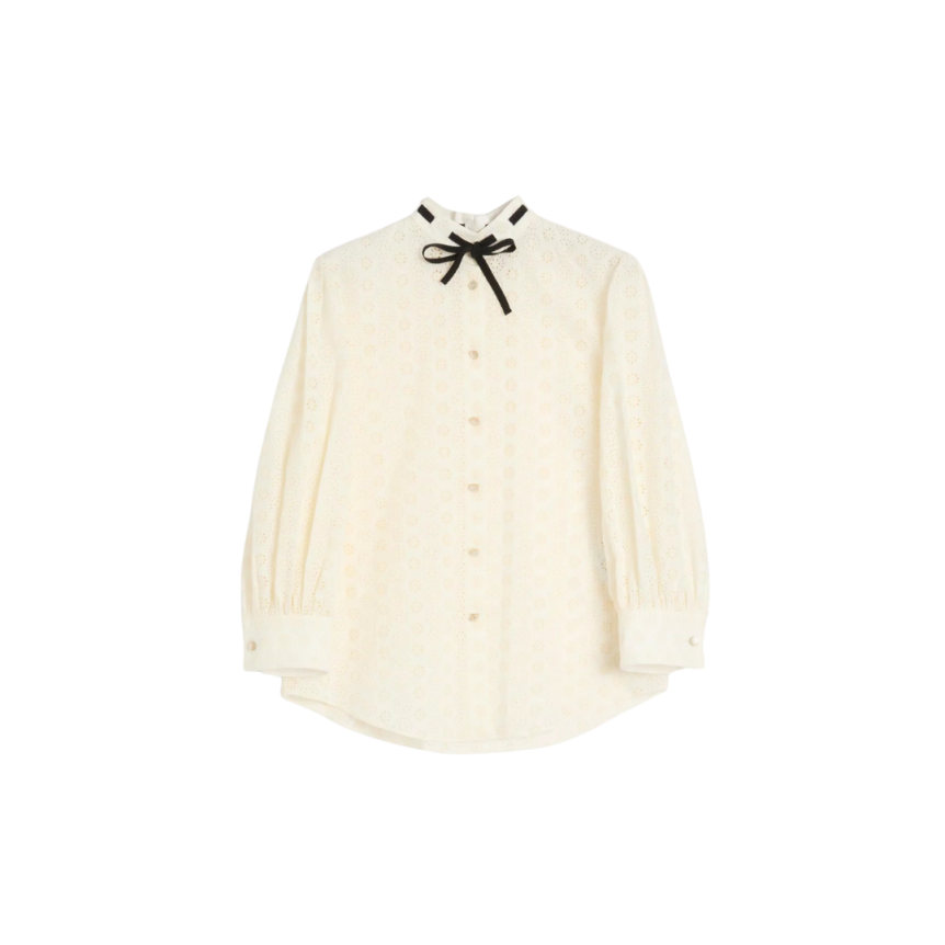 Chemise à pois VALENTINO Sangallo Daisy coton mélangée écru bouton nacre