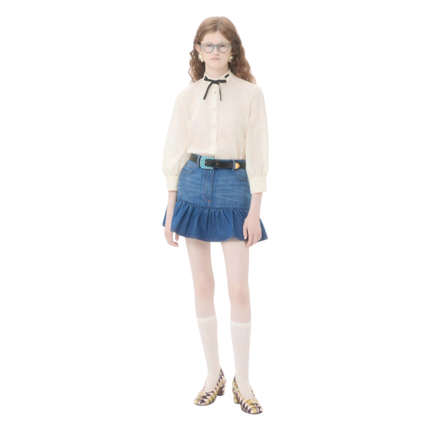 Chemise à pois VALENTINO Sangallo Daisy coton mélangée écru bouton nacre