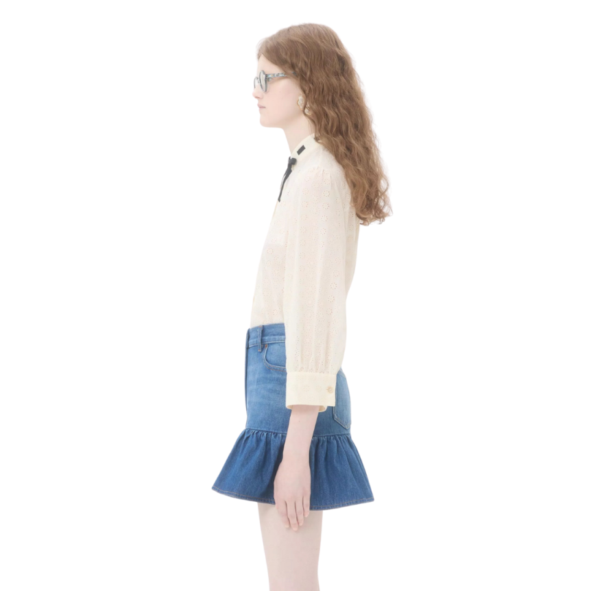 Chemise à pois VALENTINO Sangallo Daisy coton mélangée écru bouton nacre