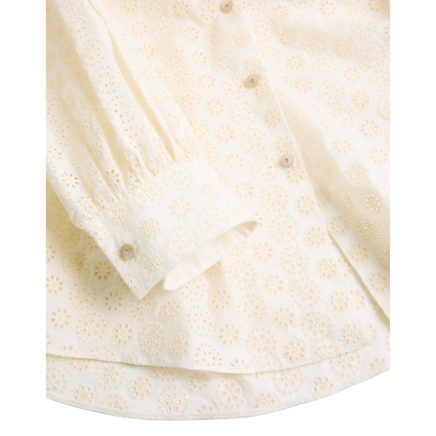 Chemise à pois VALENTINO Sangallo Daisy coton mélangée écru bouton nacre