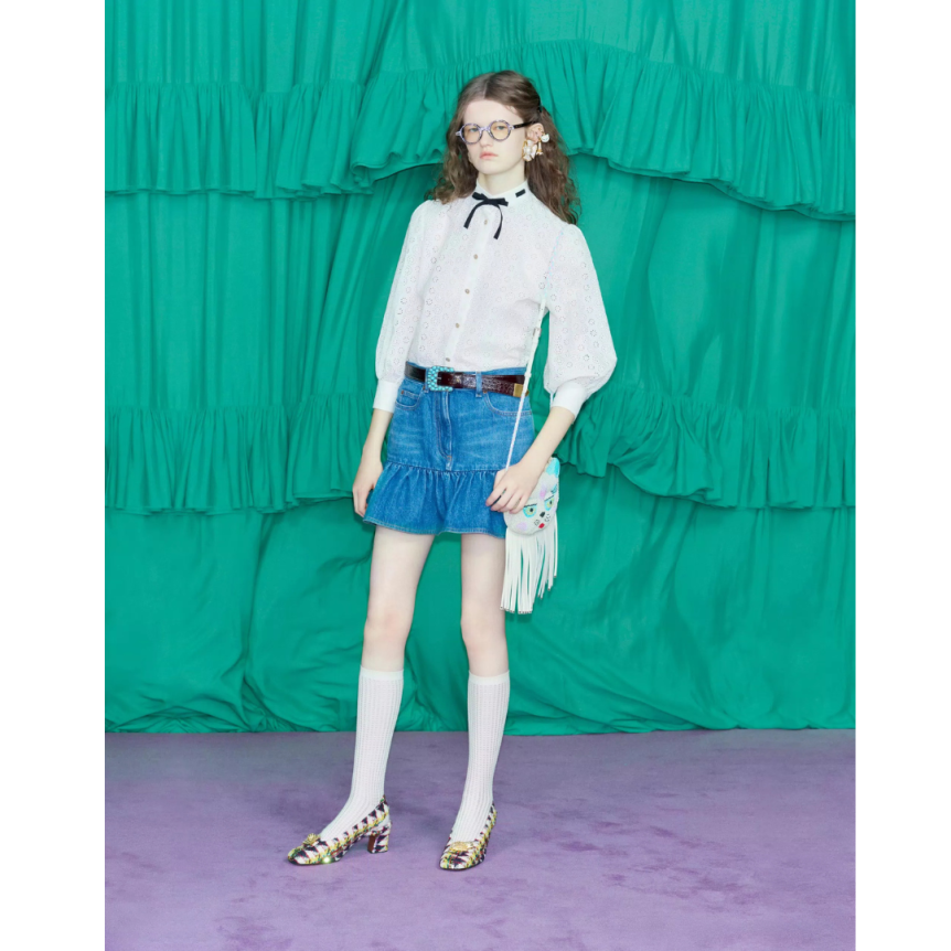 Chemise à pois VALENTINO Sangallo Daisy coton mélangée écru bouton nacre