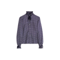 Chemise sergé soie bleu marine imprimé Plus De Pois écru nœud velours