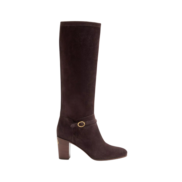 Bottes VALENTINO Pattie daim marron boucle talon VLogo Signature doré