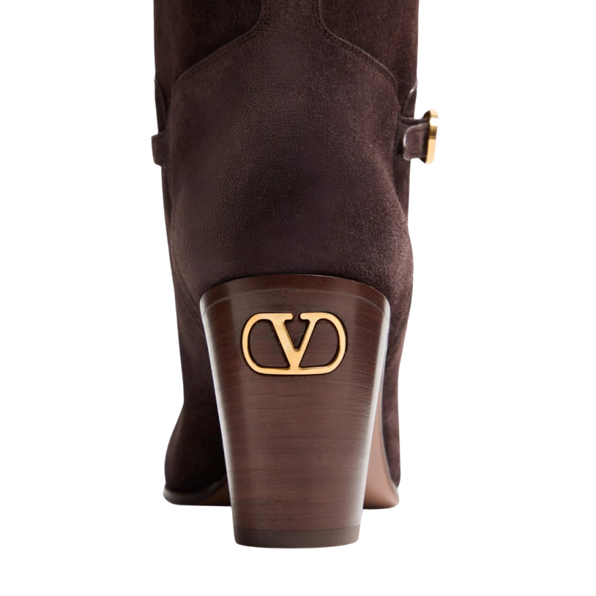 Bottes VALENTINO Pattie daim marron boucle talon VLogo Signature doré