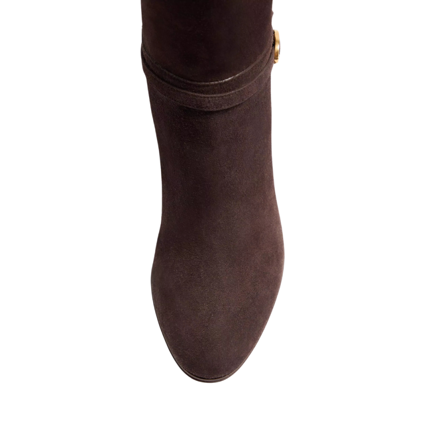 Bottes VALENTINO Pattie daim marron boucle talon VLogo Signature doré