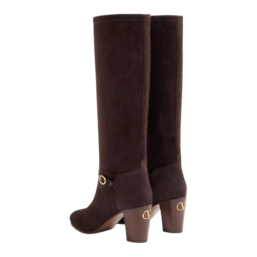 Bottes VALENTINO Pattie daim marron boucle talon VLogo Signature doré