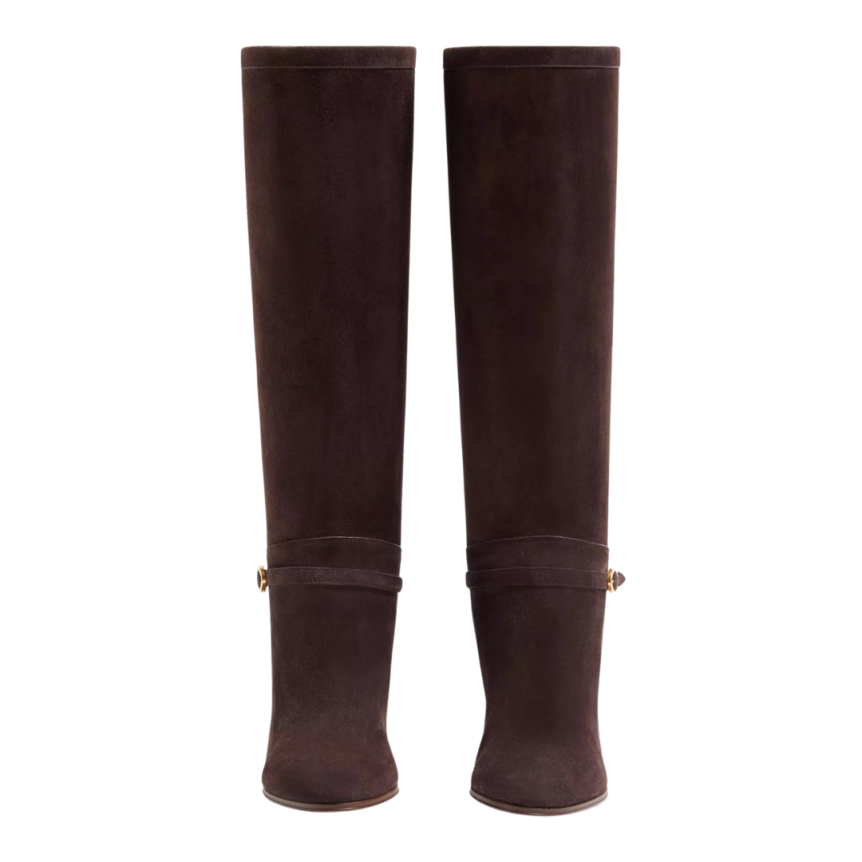 Bottes VALENTINO Pattie daim marron boucle talon VLogo Signature doré