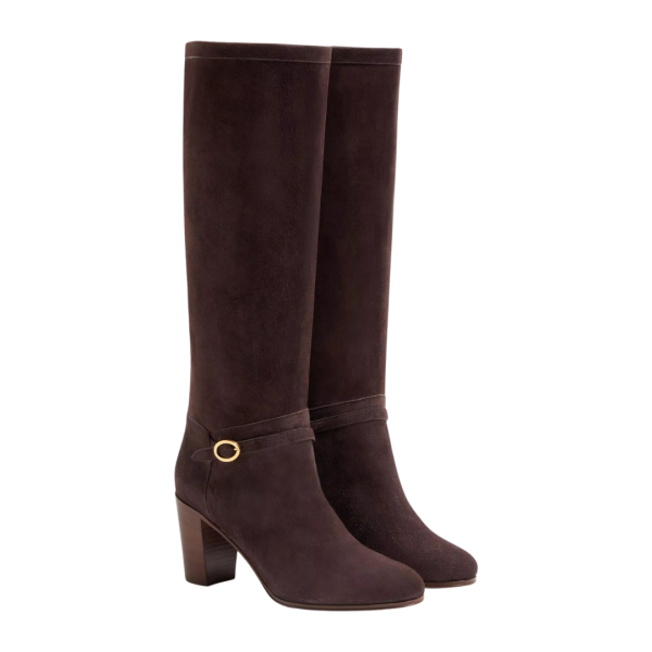 Bottes VALENTINO Pattie daim marron boucle talon VLogo Signature doré