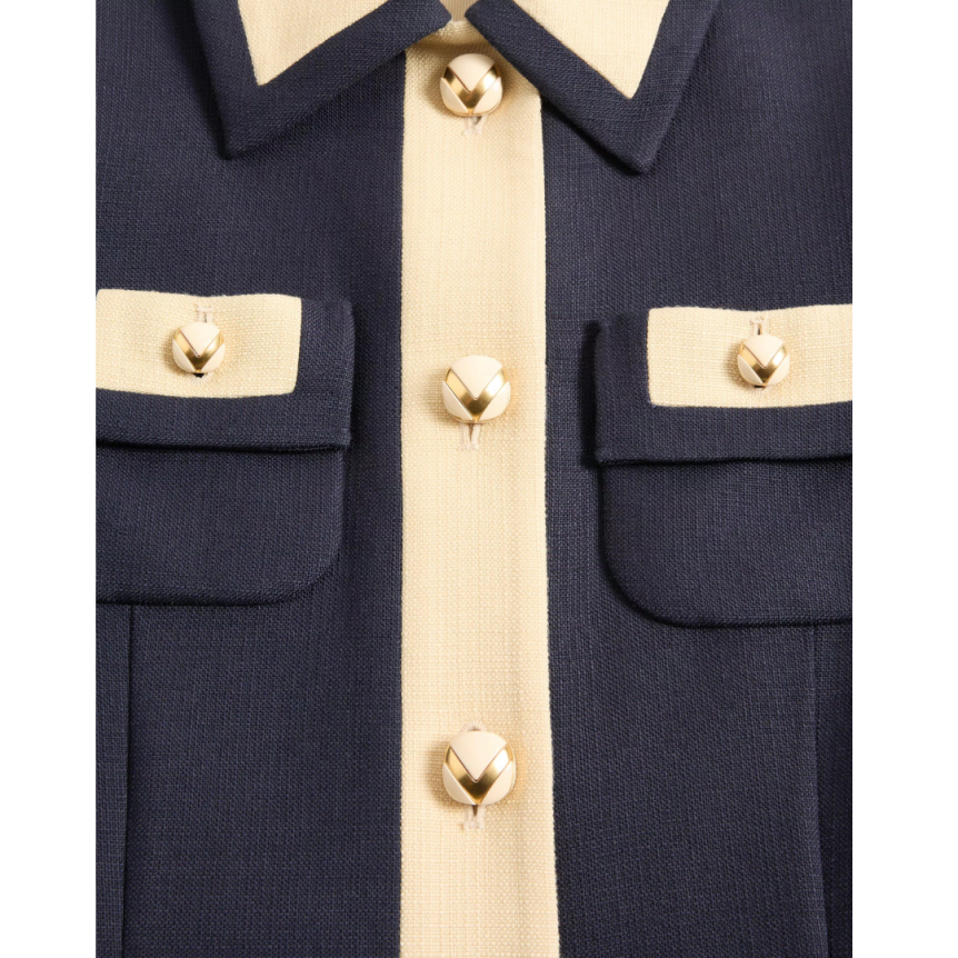 Veste Caban VALENTINO viscose bleu marine bord écru poche plaquée