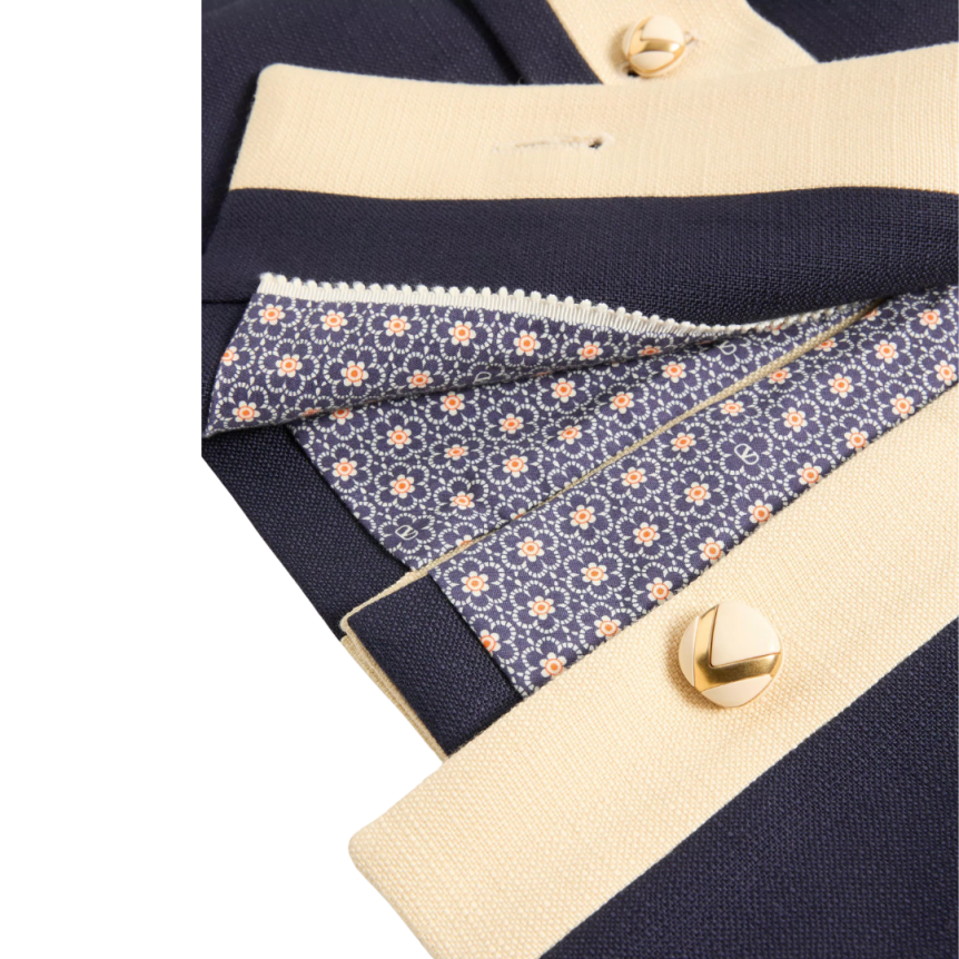 Veste Caban VALENTINO viscose bleu marine bord écru poche plaquée