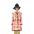 Veste courte col rond laine coton écru à carreaux VLogo rouge