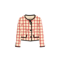 Veste courte col rond laine coton écru à carreaux VLogo rouge