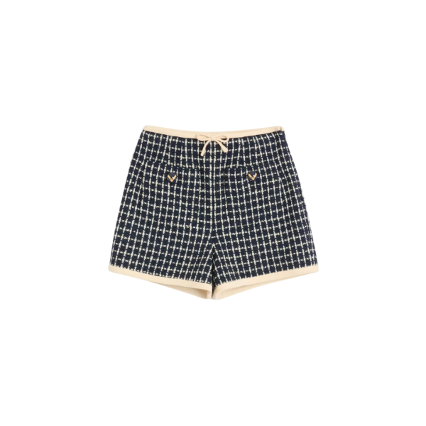 Short bouclé VALENTINO crêpe couture laine coton bleu marine écru