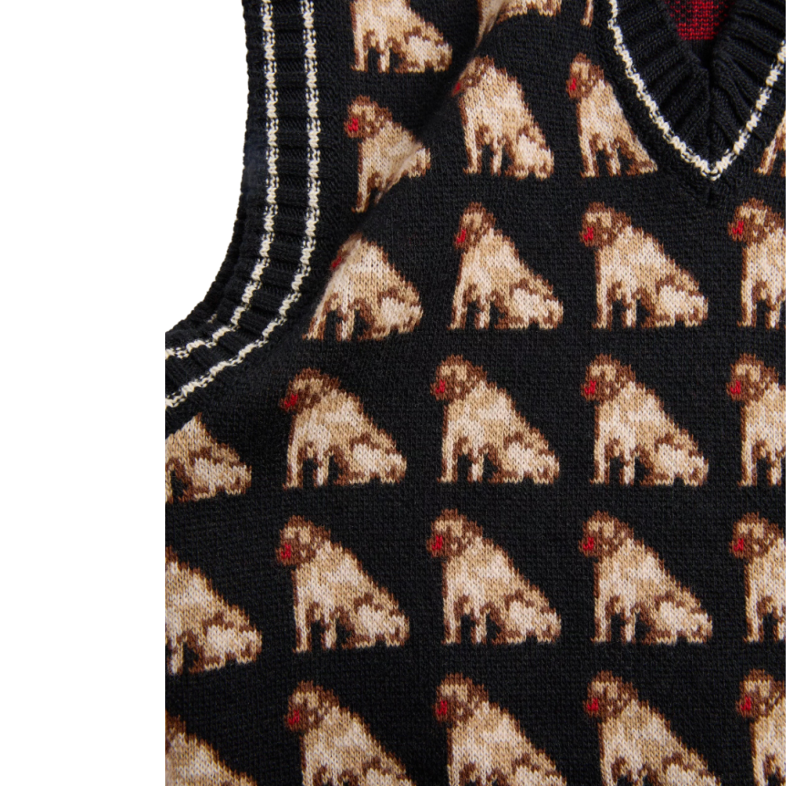 Pull débardeur VALENTINO col V gilet laine jacquard chien Petit Charles