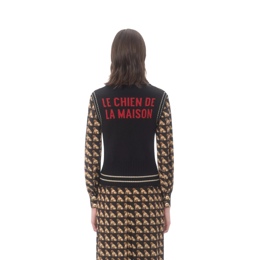 Pull débardeur VALENTINO col V gilet laine jacquard chien Petit Charles