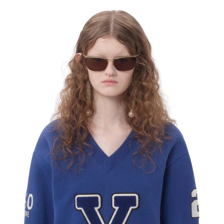 Sweat-shirt col V VALENTINO campus coton bleu broderie Le Chat de La Maison