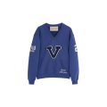 Sweat-shirt col V campus coton bleu broderie Le Chat de La Maison