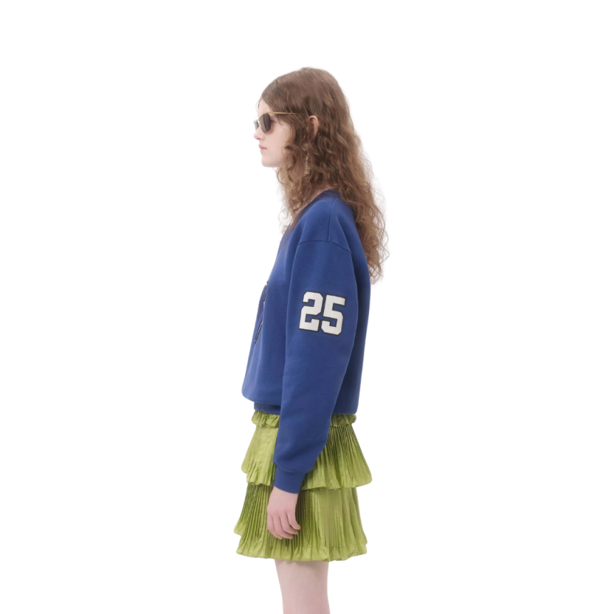 Sweat-shirt col V VALENTINO campus coton bleu broderie Le Chat de La Maison