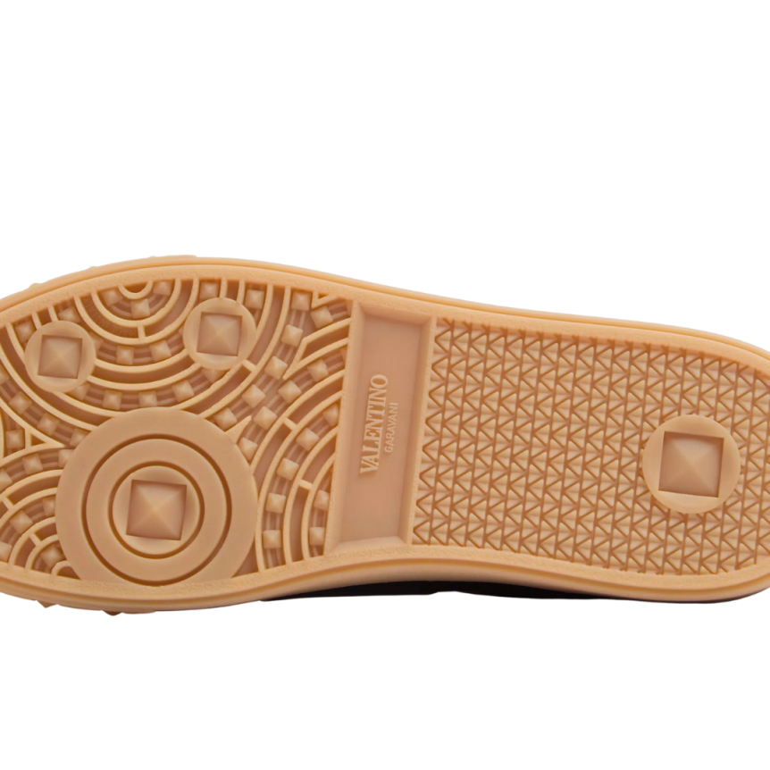 Basket basse VALENTINO Upvillage cuir veau nappa perforé noir semelle camel