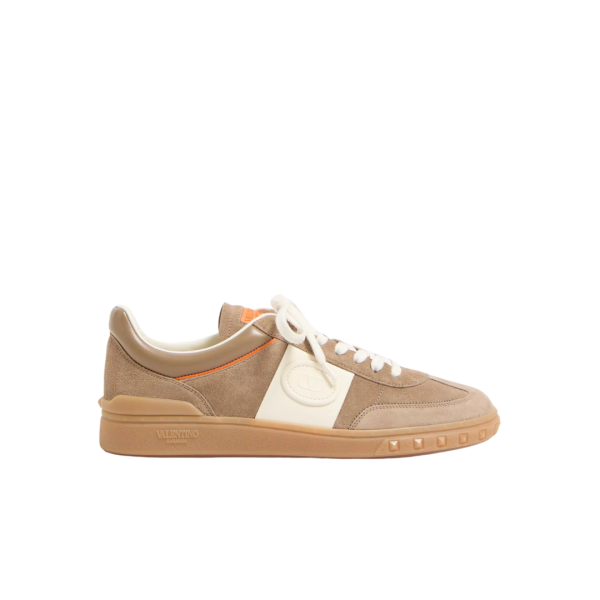 Baskets basses VALENTINO Upvillage croûte cuir nappa veau beige bande blanche
