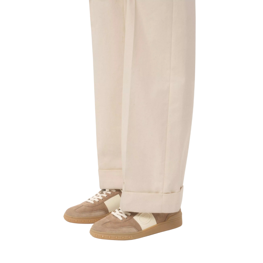 Baskets basses VALENTINO Upvillage croûte cuir nappa veau beige bande blanche